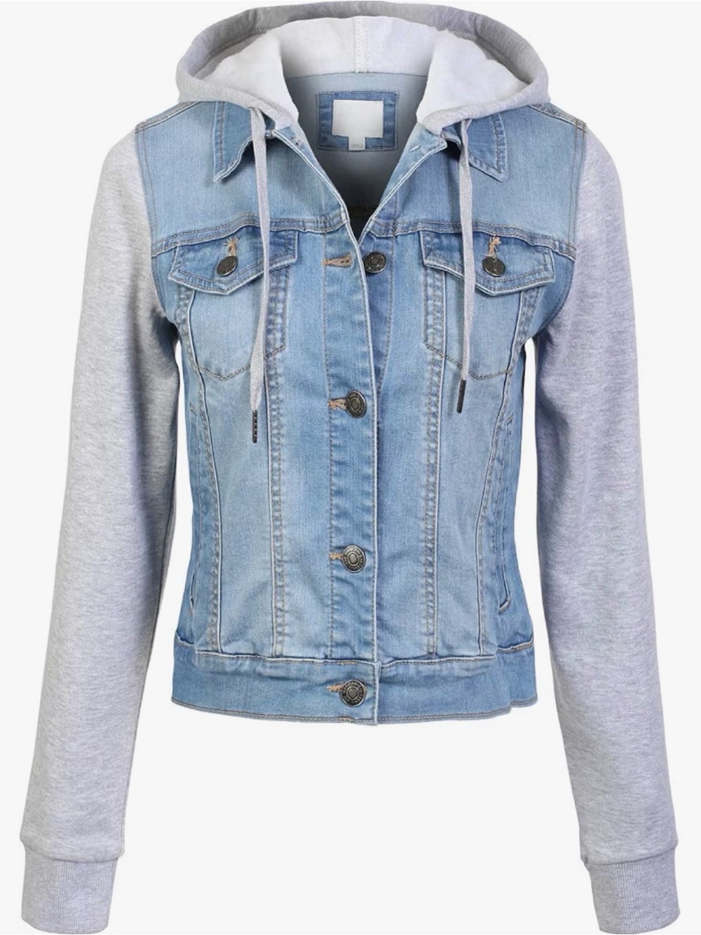 Wax Jean Light Blue Denim Jacket with Gray Hooded Sleeves